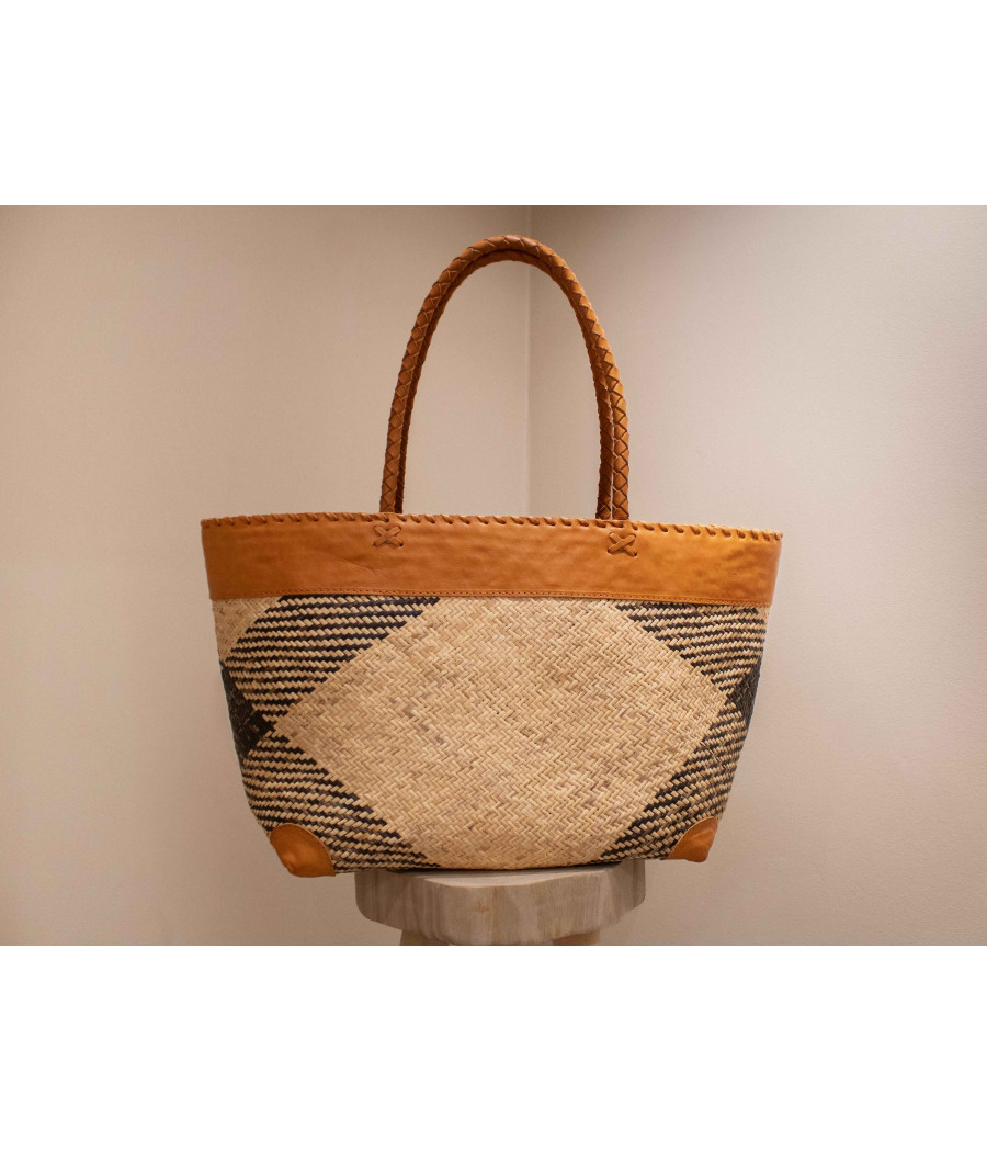 ANA Handwoven Rattan & Leather Tote – Limited Edition | AS'FALL