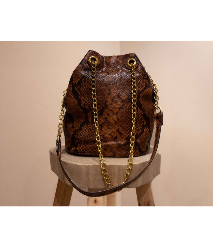 Cow-Print Leather Bucket Bag – Bold & Elegant Python Finish | AS'FALL