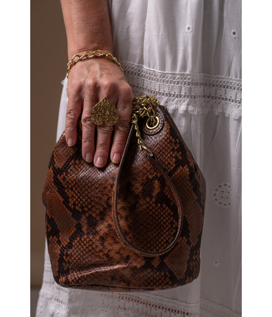 Cow-Print Leather Bucket Bag – Bold & Elegant Python Finish | AS'FALL