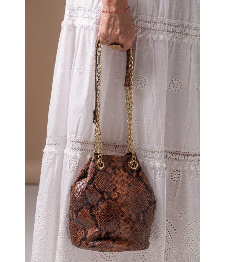 Cow-Print Leather Bucket Bag – Bold & Elegant Python Finish | AS'FALL