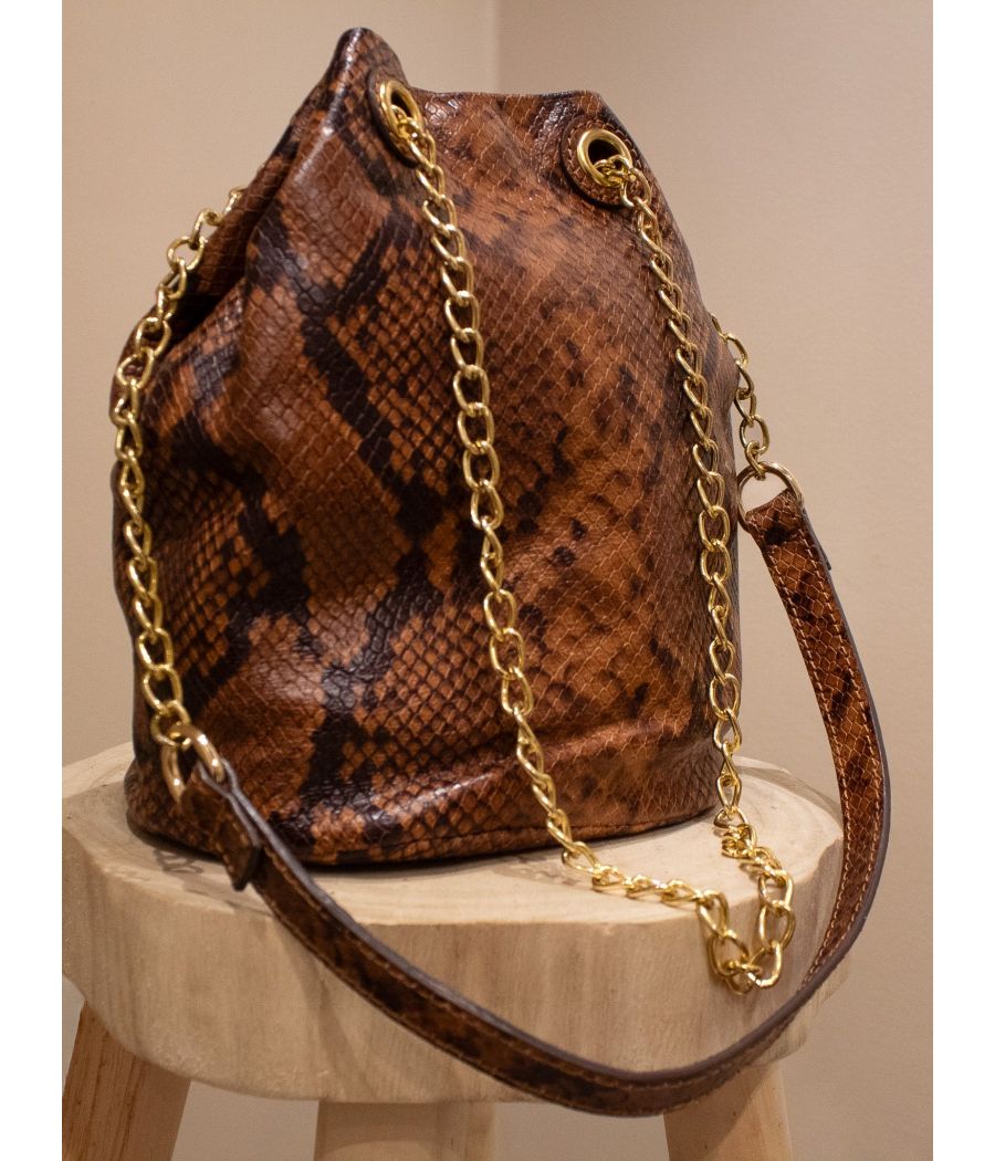 Cow-Print Leather Bucket Bag – Bold & Elegant Python Finish | AS'FALL