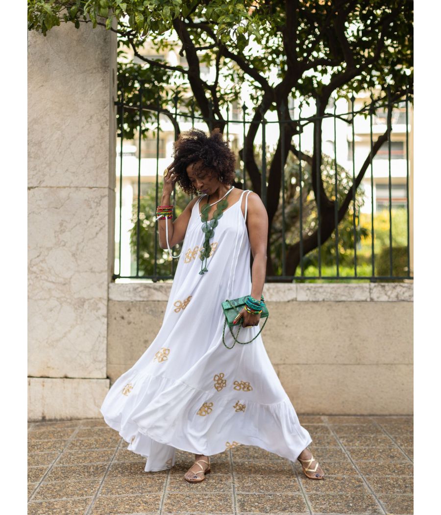 Cotton crepe silk Maxi Dress with embroidery |Elegant  |AS'FALL