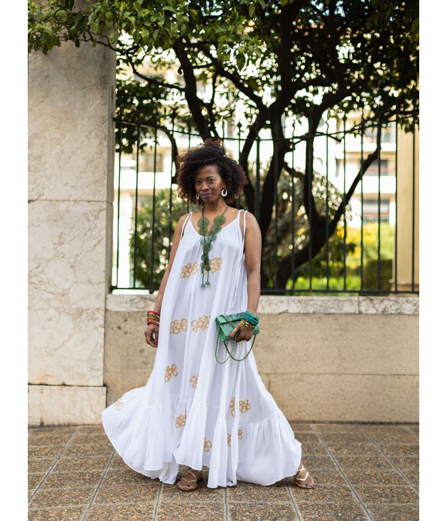 Cotton crepe silk Maxi Dress with embroidery |Elegant  |AS'FALL