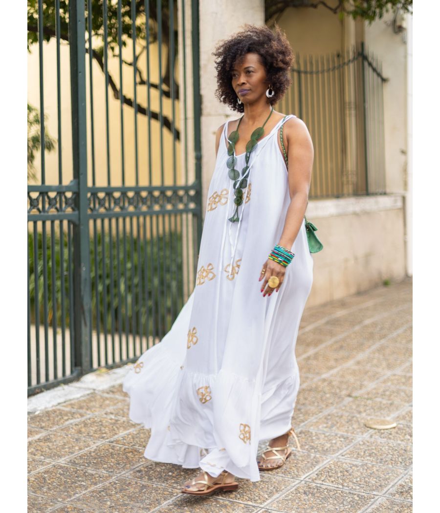 Cotton crepe silk Maxi Dress with embroidery |Elegant  |AS'FALL