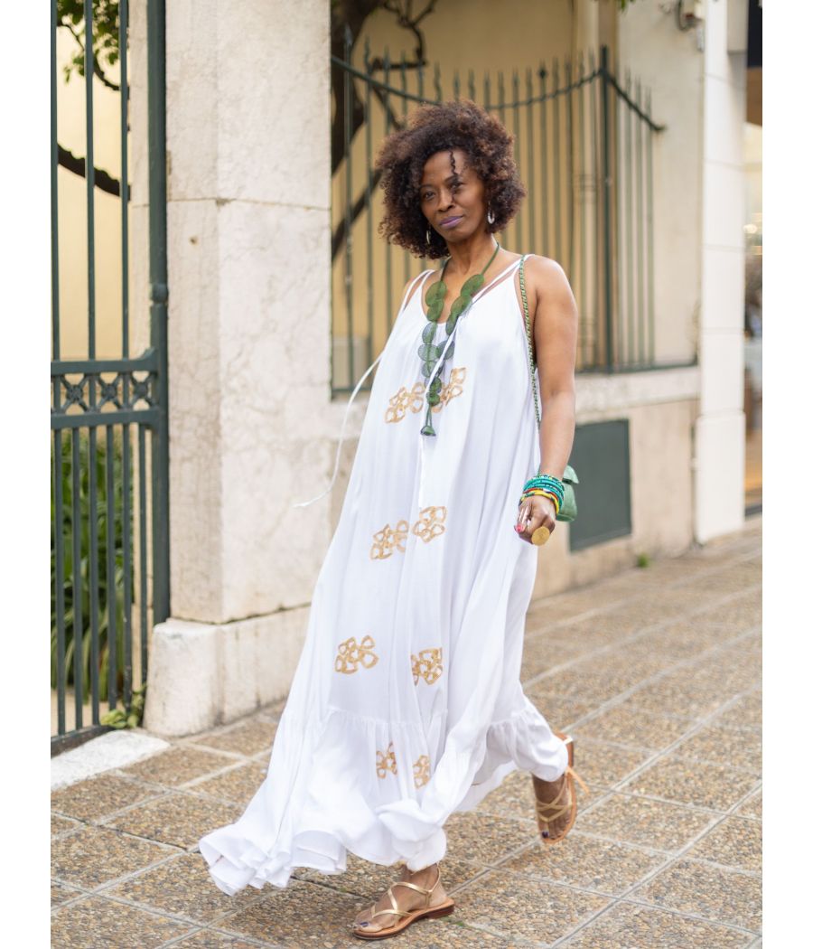 Cotton crepe silk Maxi Dress with embroidery |Elegant  |AS'FALL