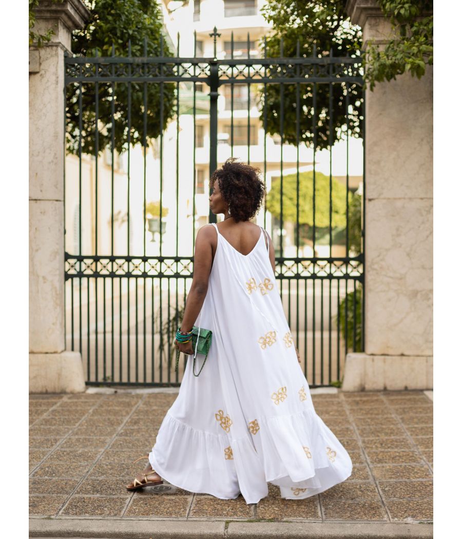 Cotton crepe silk Maxi Dress with embroidery |Elegant  |AS'FALL