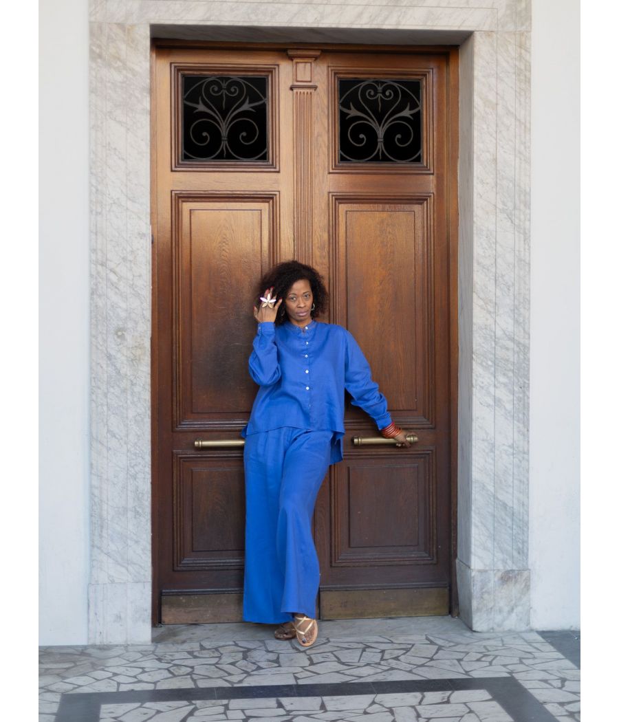 Chocolate Linen Top with antique beading | AS'FALL