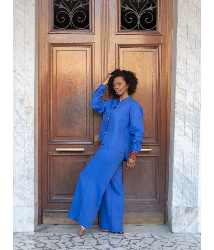 Chocolate Linen Top with antique beading | AS'FALL