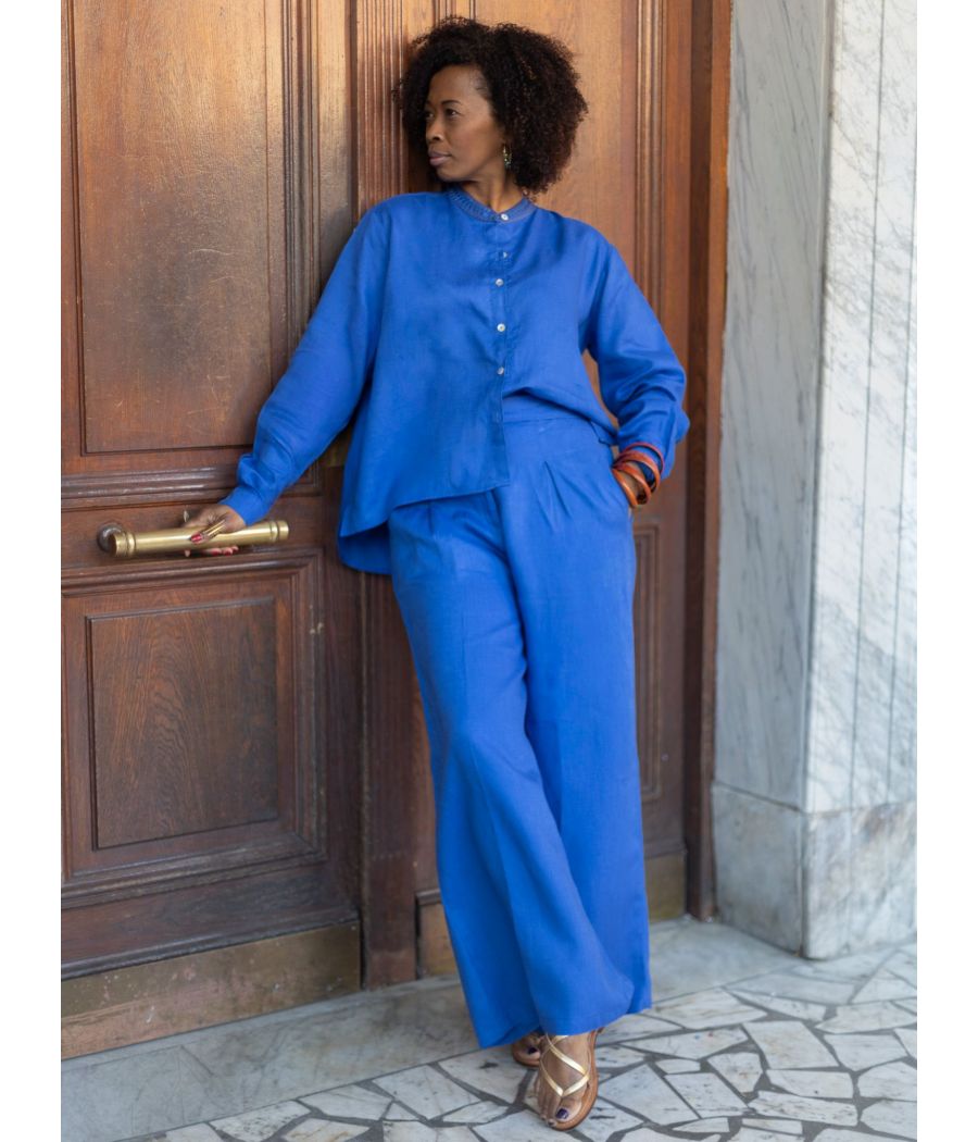 Chocolate Linen Top with antique beading | AS'FALL