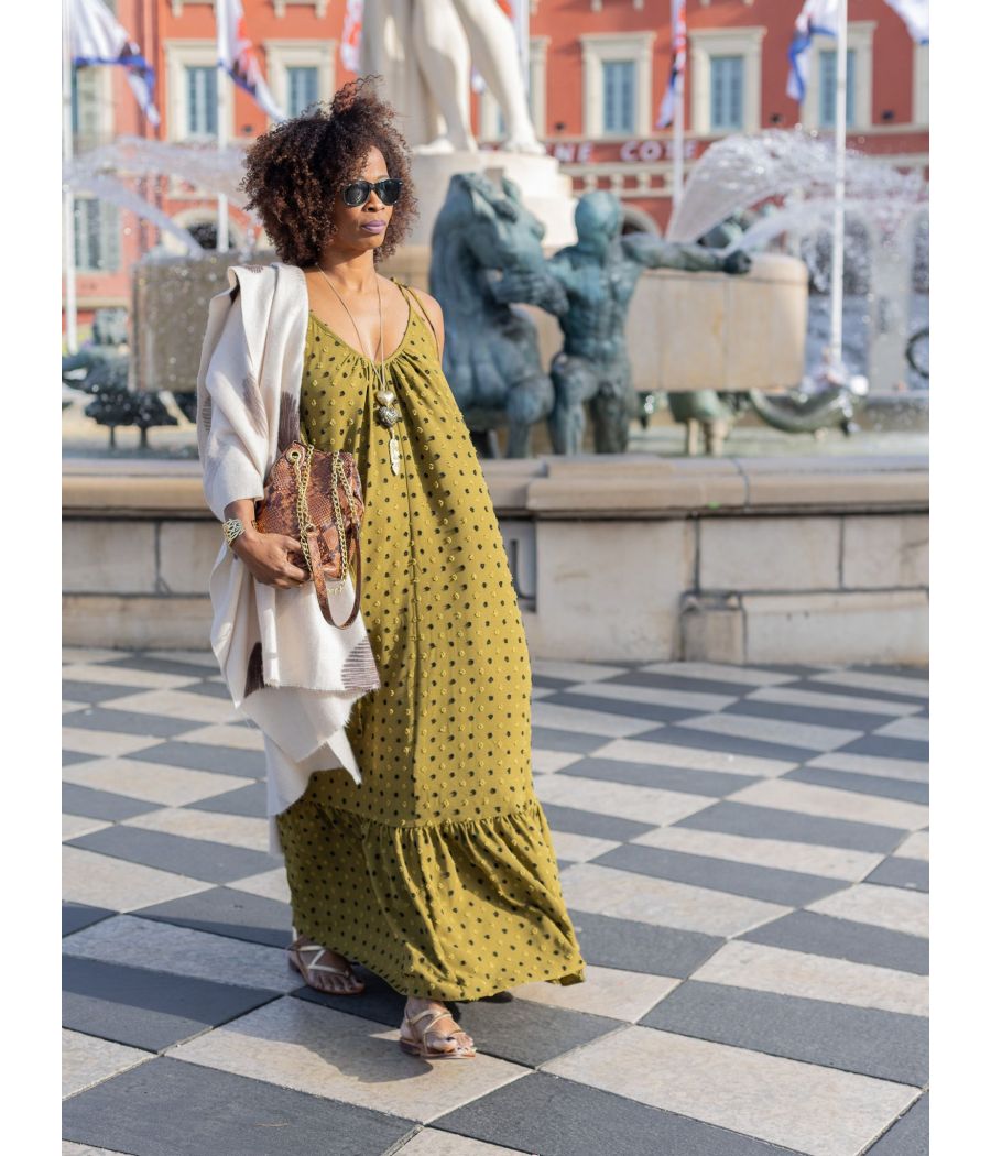 Cotton crepe silk Maxi Dress with embroidery |Elegant  |AS'FALL