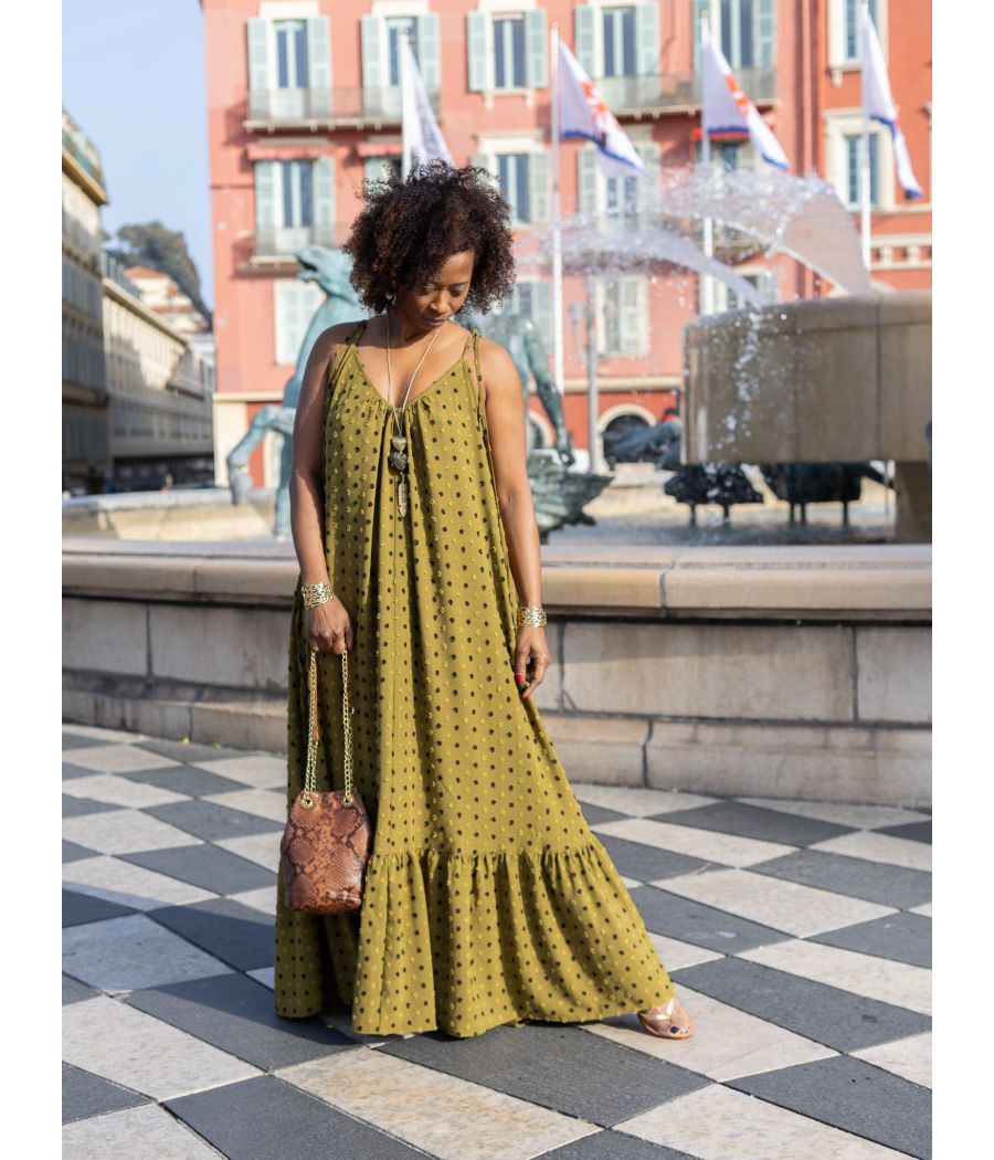 Cotton crepe silk Maxi Dress with embroidery |Elegant  |AS'FALL