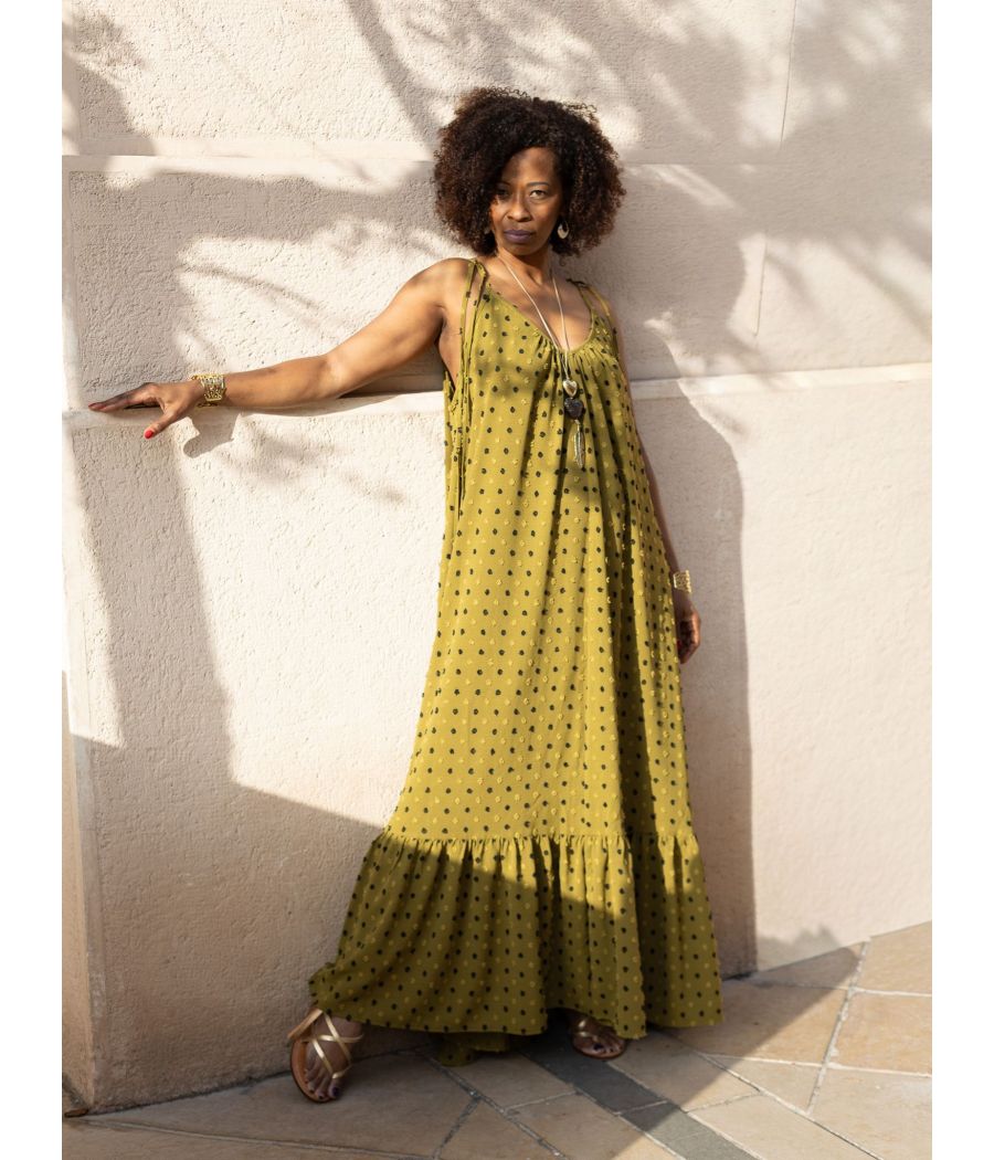 Cotton crepe silk Maxi Dress with embroidery |Elegant  |AS'FALL