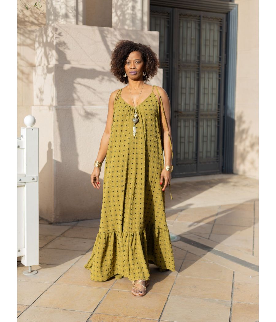 Cotton crepe silk Maxi Dress with embroidery |Elegant  |AS'FALL