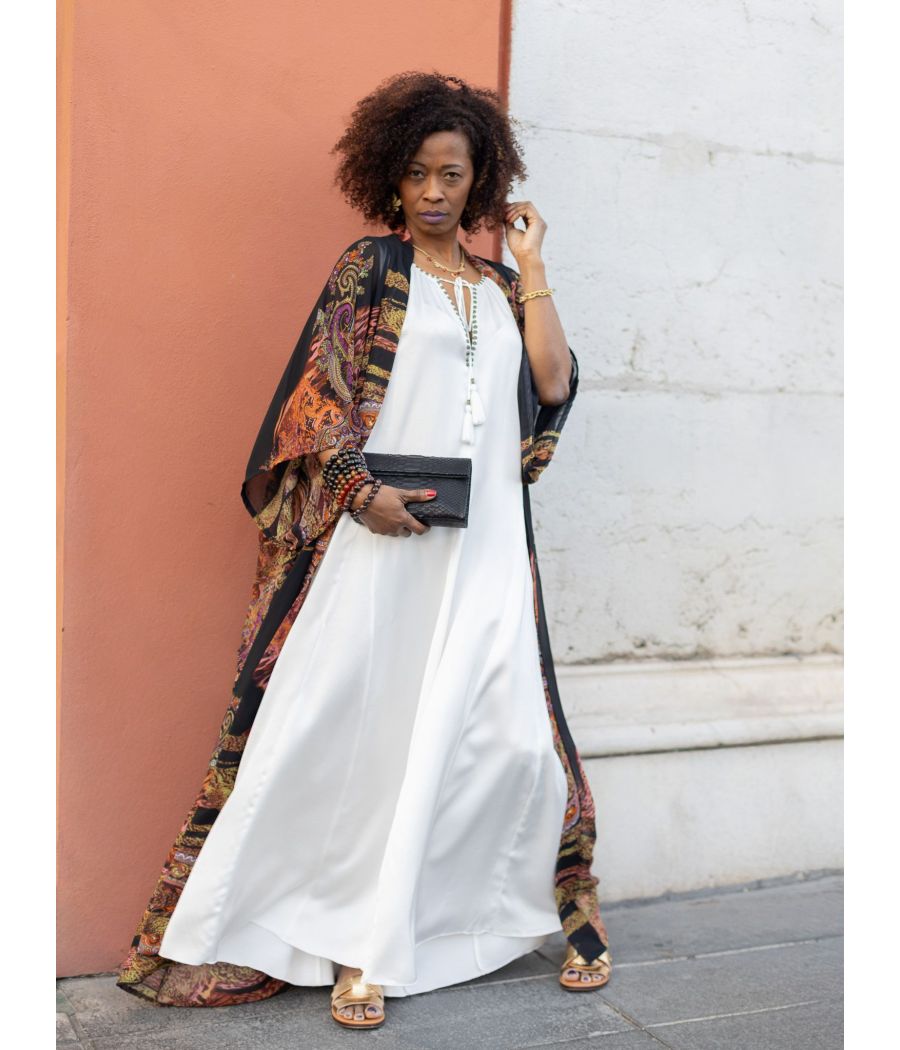 Silk Maxi Dress with Handmade Beading | AS'FALL Luxury Resort Dress