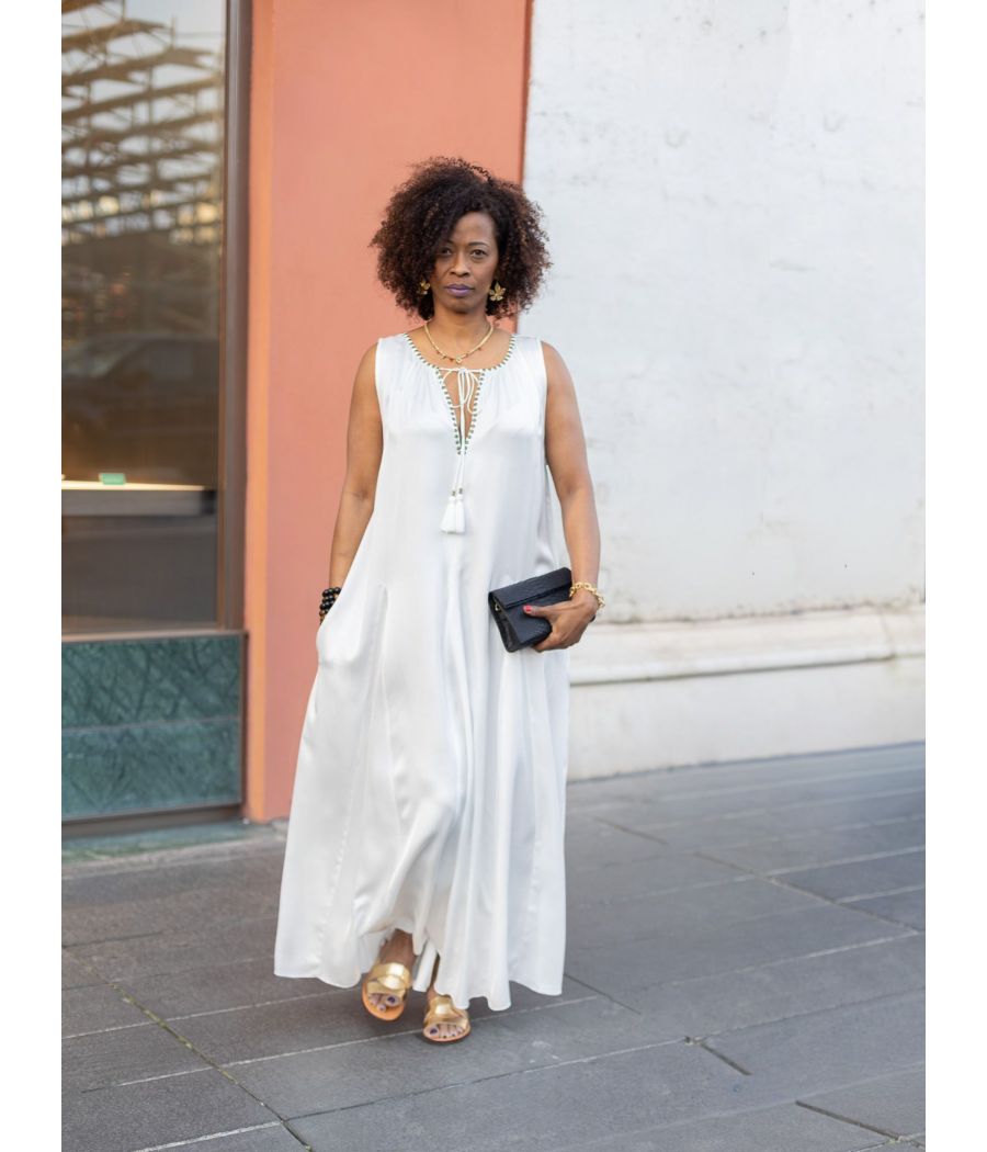 Silk Maxi Dress with Handmade Beading | AS'FALL Luxury Resort Dress