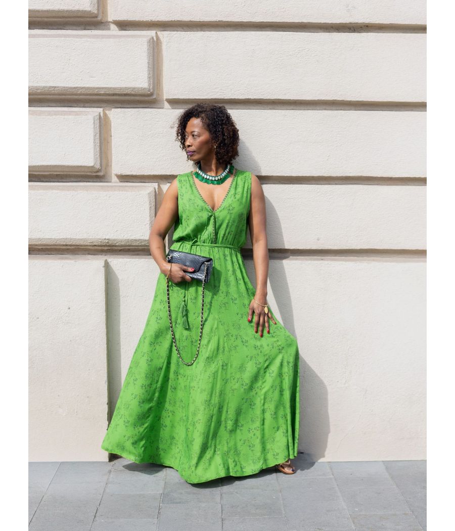 Silk Maxi Dress with Handmade Beading | AS'FALL Luxury Resort Dress