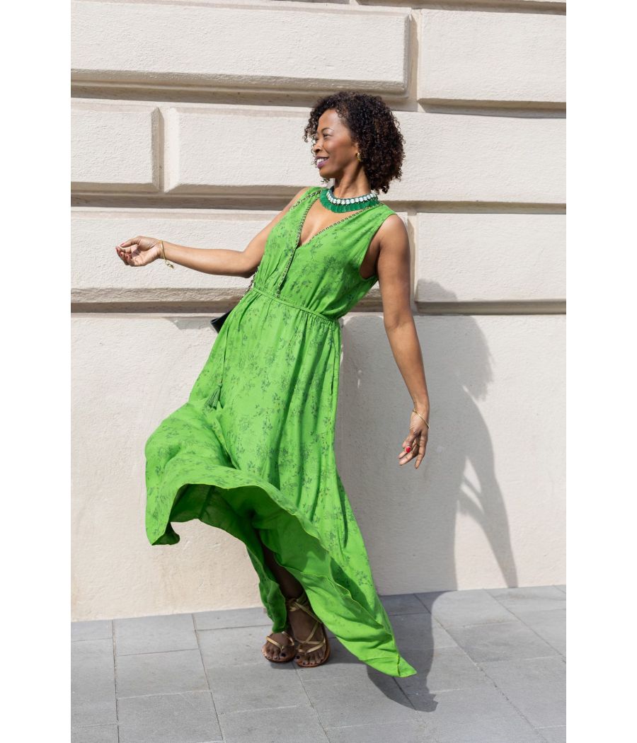 Silk Maxi Dress with Handmade Beading | AS'FALL Luxury Resort Dress