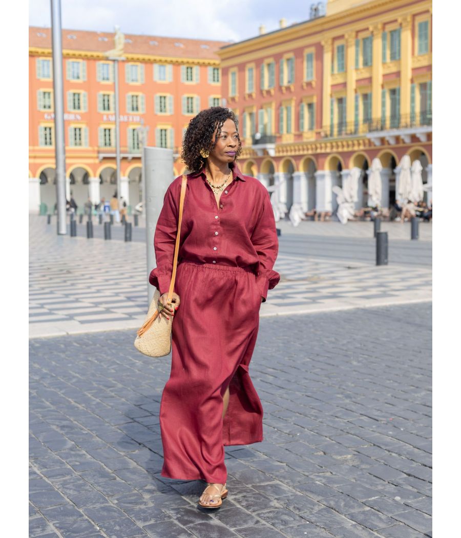 Chocolate Linen Top with antique beading | AS'FALL