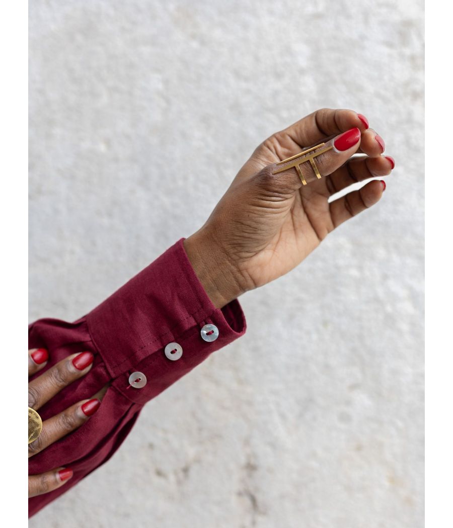 Chocolate Linen Top with antique beading | AS'FALL