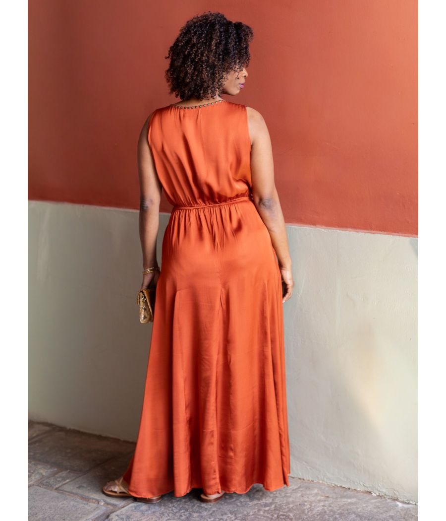 Silk Maxi Dress with Handmade Beading | AS'FALL Luxury Resort Dress