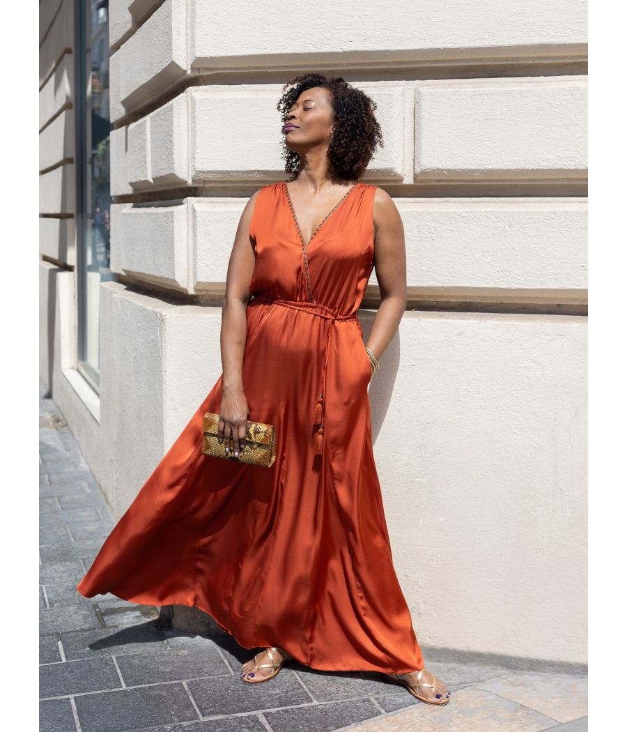 Silk Maxi Dress with Handmade Beading | AS'FALL Luxury Resort Dress