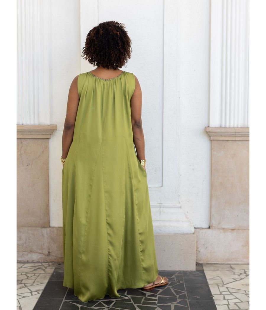 Silk Maxi Dress with Handmade Beading | AS'FALL Luxury Resort Dress