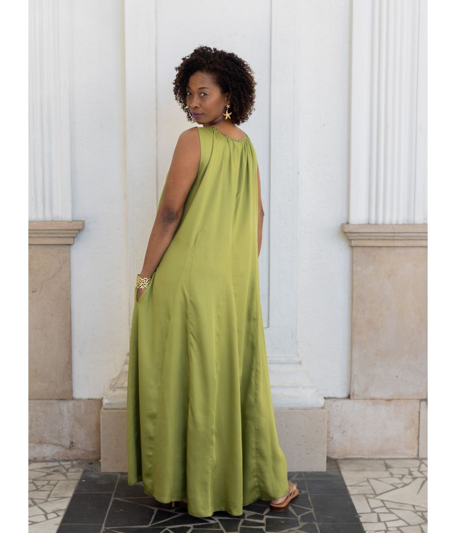 Silk Maxi Dress with Handmade Beading | AS'FALL Luxury Resort Dress