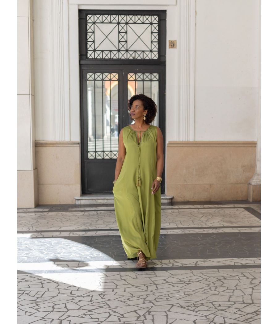 Silk Maxi Dress with Handmade Beading | AS'FALL Luxury Resort Dress