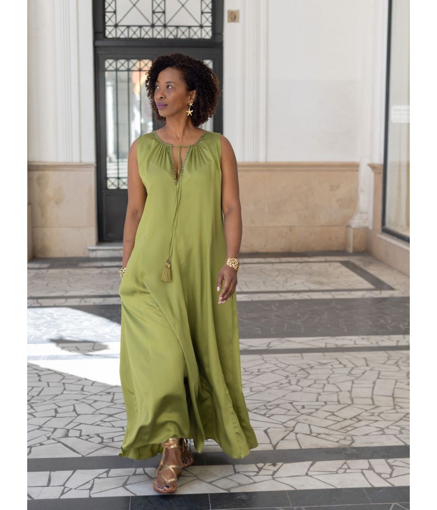 Silk Maxi Dress with Handmade Beading | AS'FALL Luxury Resort Dress