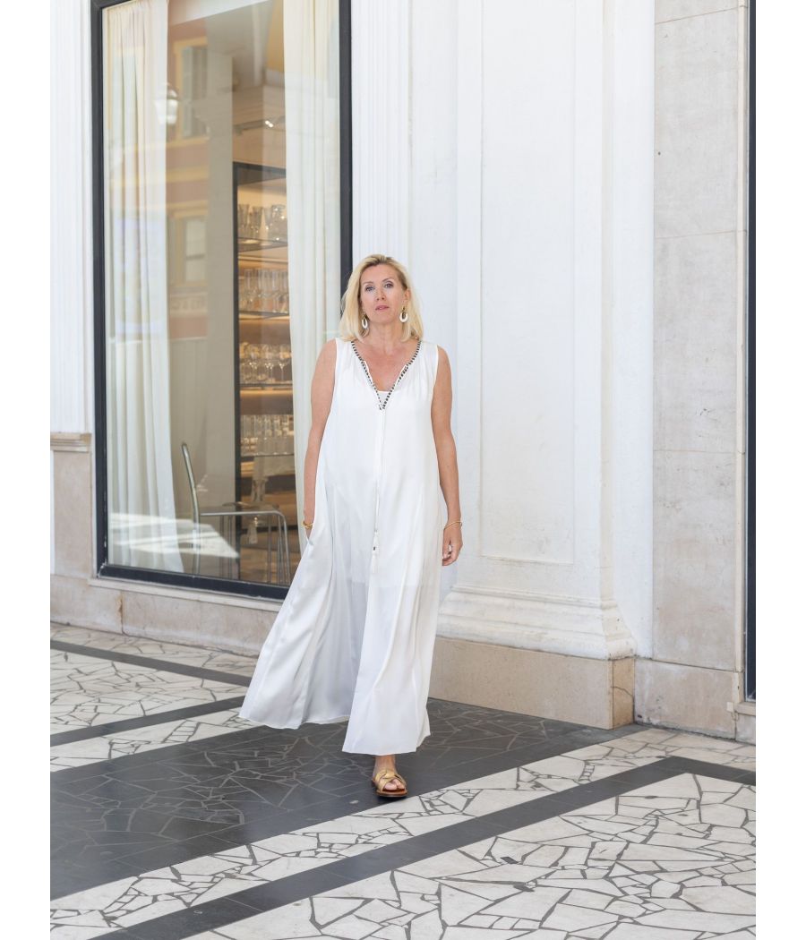 Silk Maxi Dress with Handmade Beading | AS'FALL Luxury Resort Dress