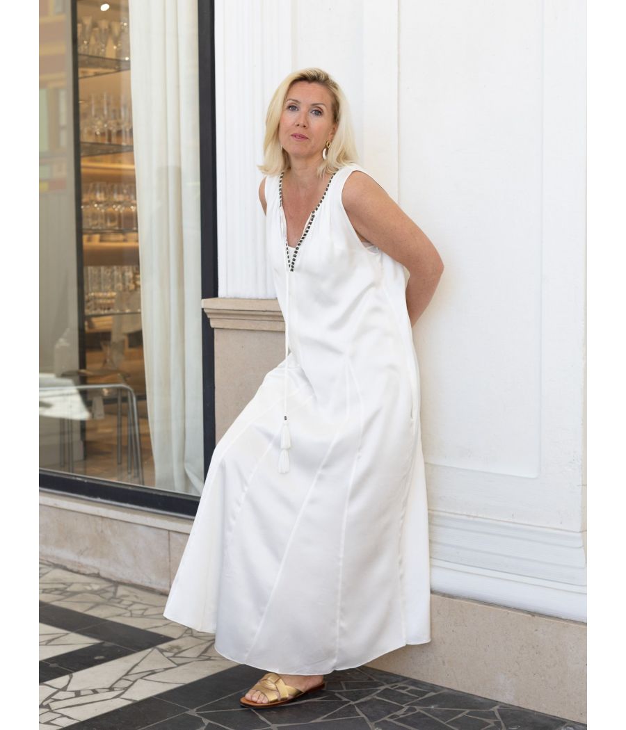 Silk Maxi Dress with Handmade Beading | AS'FALL Luxury Resort Dress