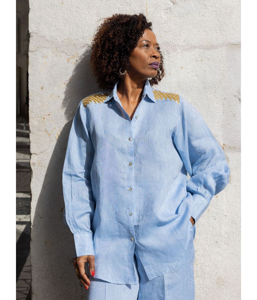 Linen Top with gold embroidery | AS'FALL