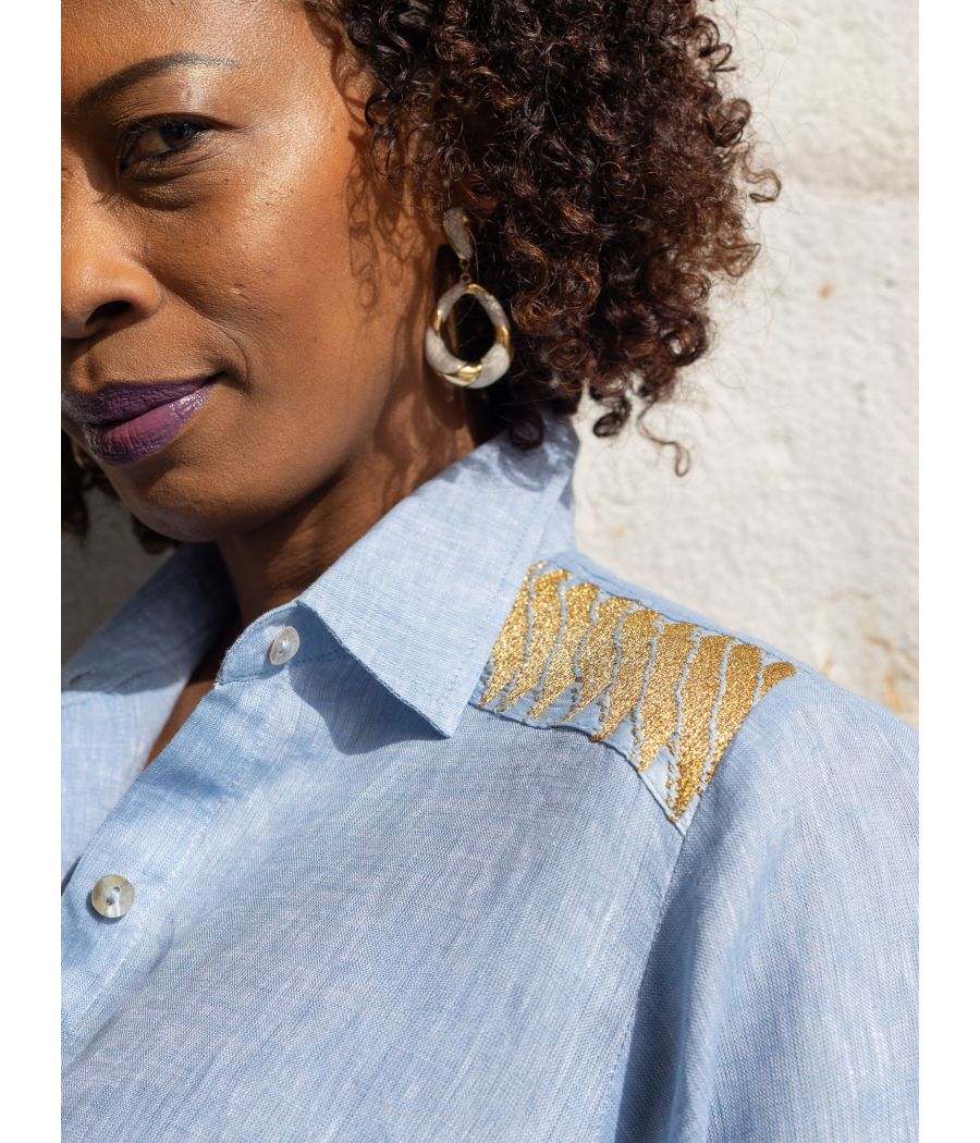 Linen Top with gold embroidery | AS'FALL