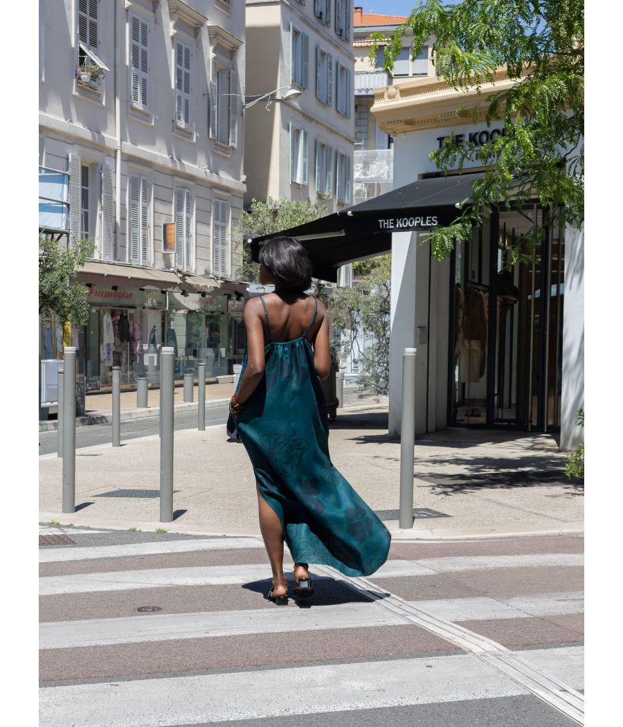 Angeline Dress – Woven linen with Signature Gold Embroidery | AS'FALL