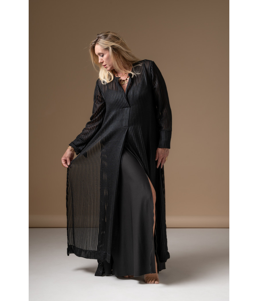 SAM Dress – Sheer Black Cotton Voile Layering Piece | AS'FALL