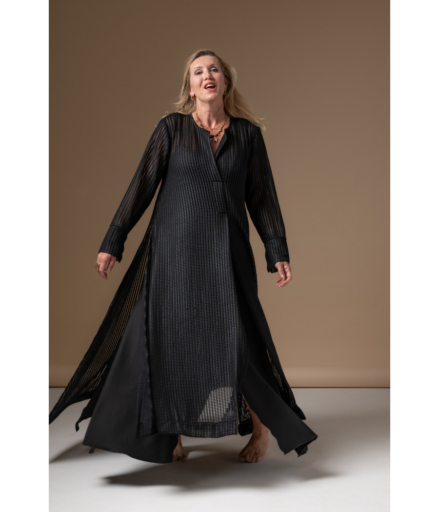 SAM Dress – Sheer Black Cotton Voile Layering Piece | AS'FALL