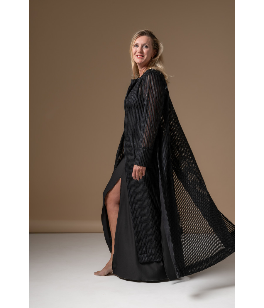 SAM Dress – Sheer Black Cotton Voile Layering Piece | AS'FALL