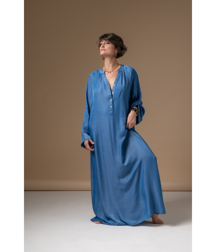 Blue Cotton Maxi Dress – Flowing Summer Elegance | AS'FALL