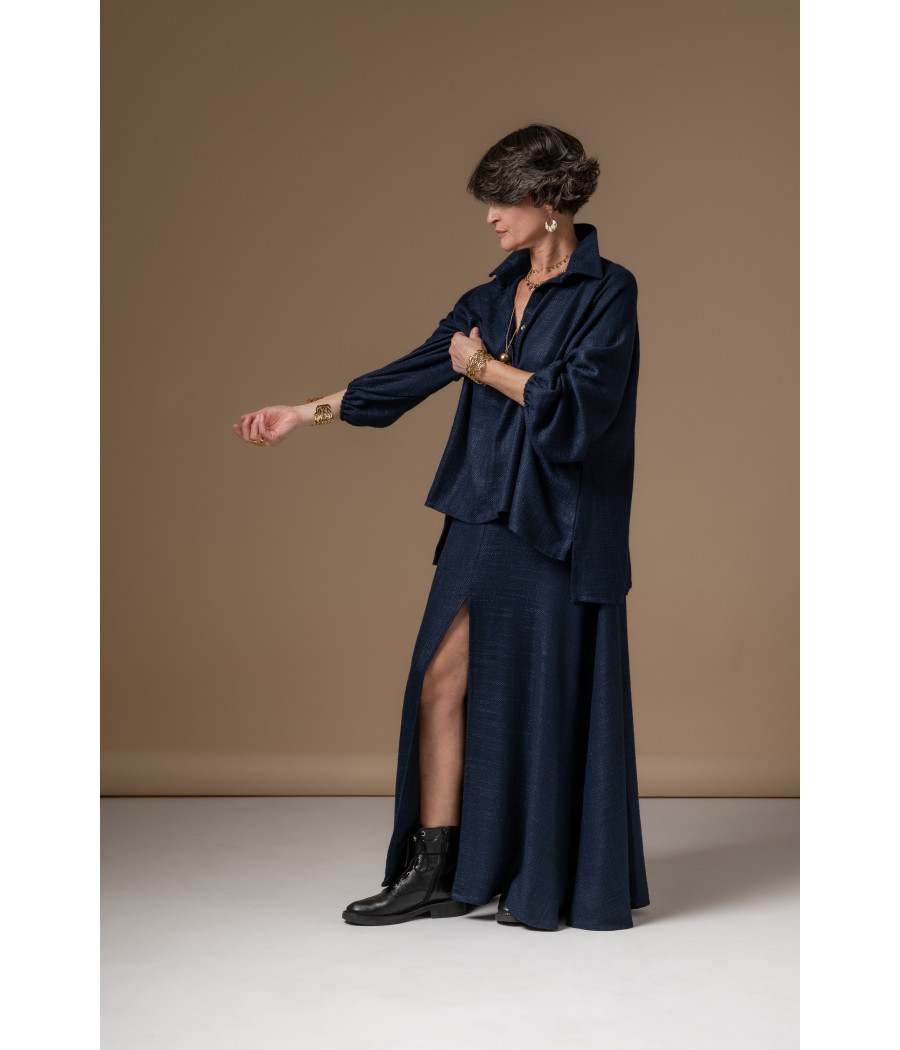 AMEL TOP - Textured Woven Cotton Blouse with Gold Buttons | AS'FALL