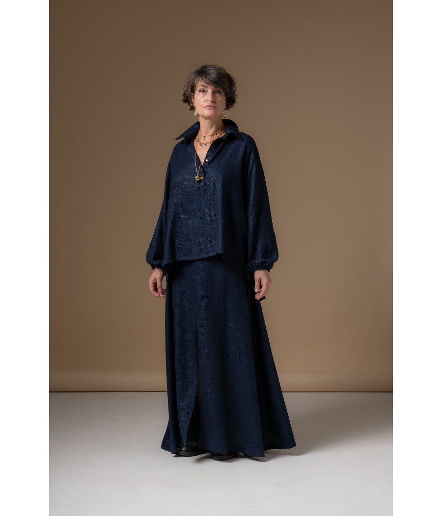 AMEL TOP - Textured Woven Cotton Blouse with Gold Buttons | AS'FALL