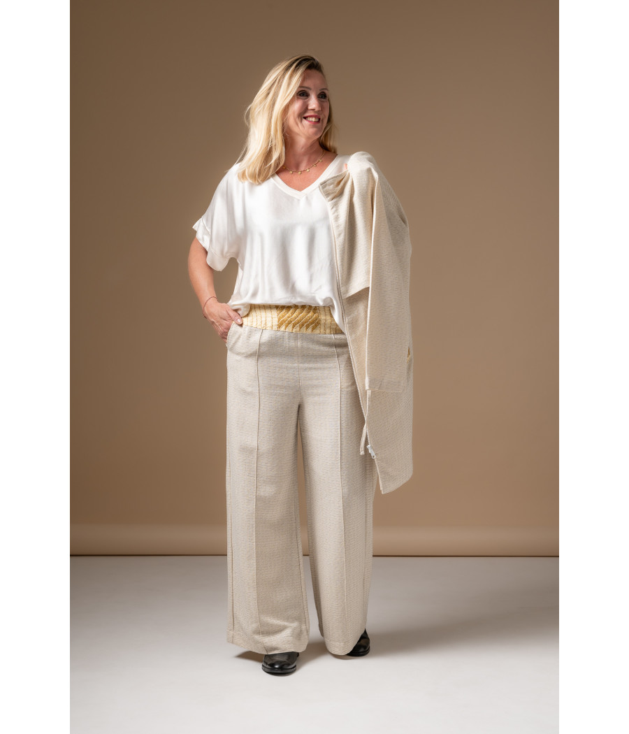 Embroidered Cotton Blend Trousers – Wide Leg Elegance | AS'FALL