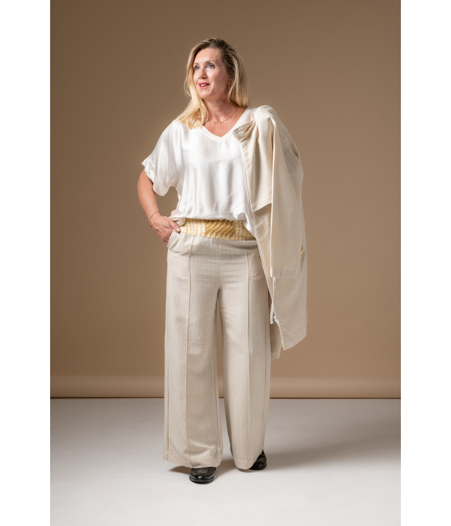 Embroidered Cotton Blend Trousers – Wide Leg Elegance | AS'FALL