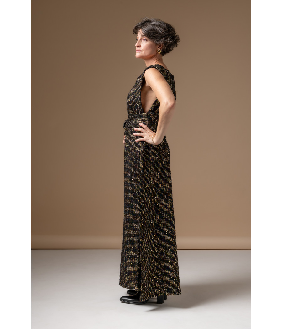 Chic sleeveless long tweed top with belt – AS'FALL