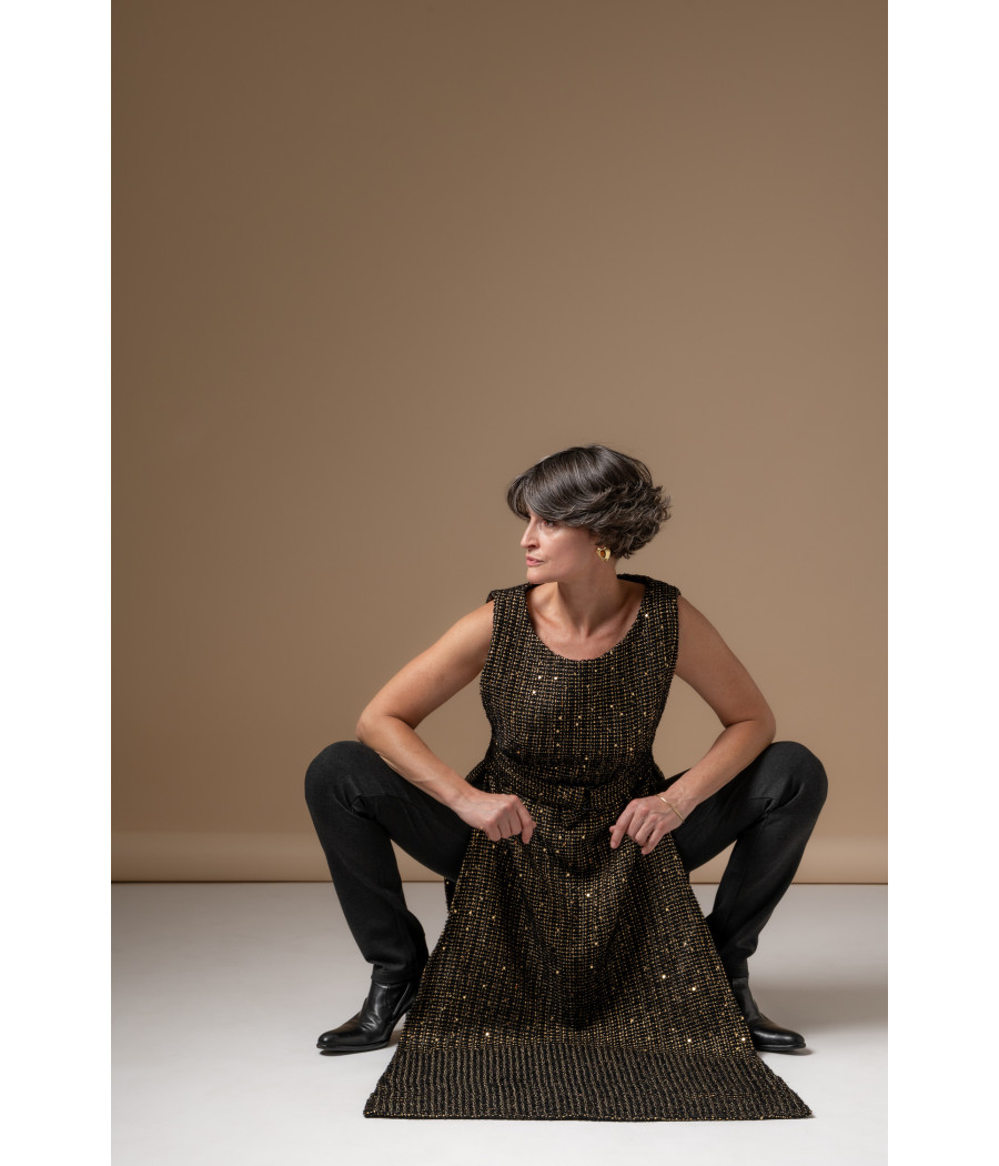 Chic sleeveless long tweed top with belt – AS'FALL