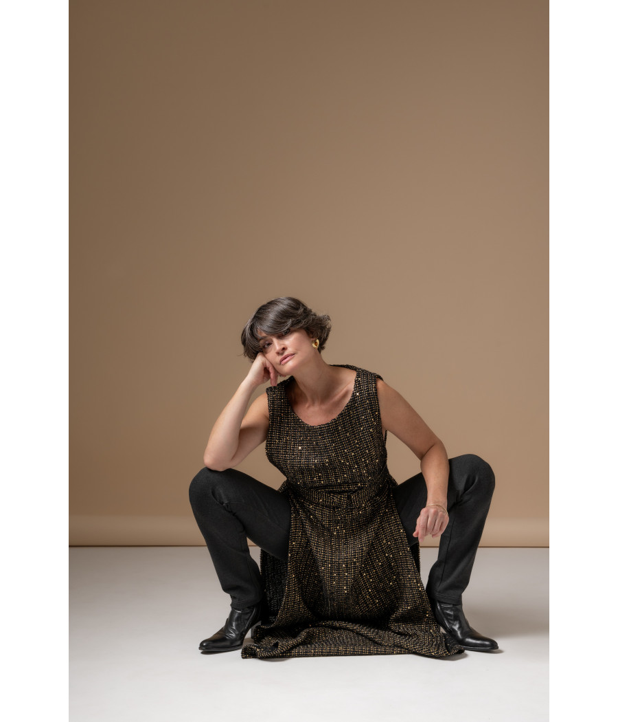 Chic sleeveless long tweed top with belt – AS'FALL