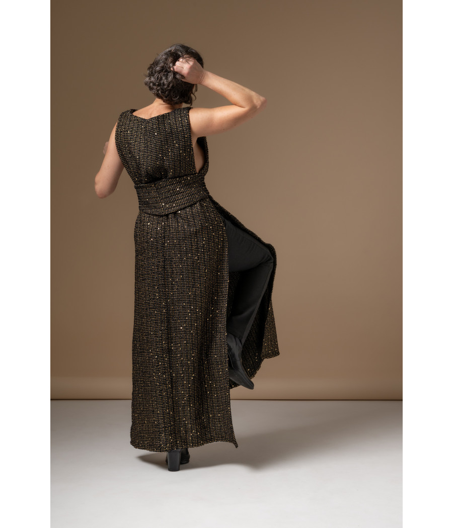 Chic sleeveless long tweed top with belt – AS'FALL