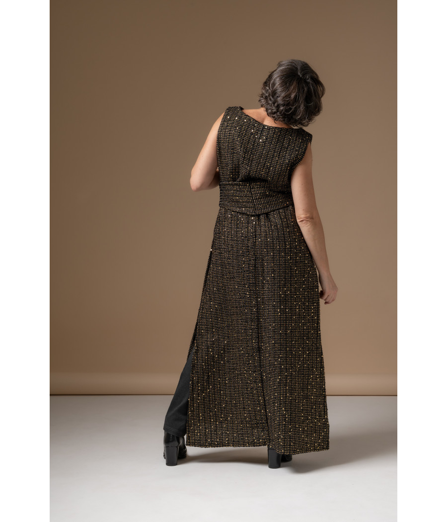 Chic sleeveless long tweed top with belt – AS'FALL