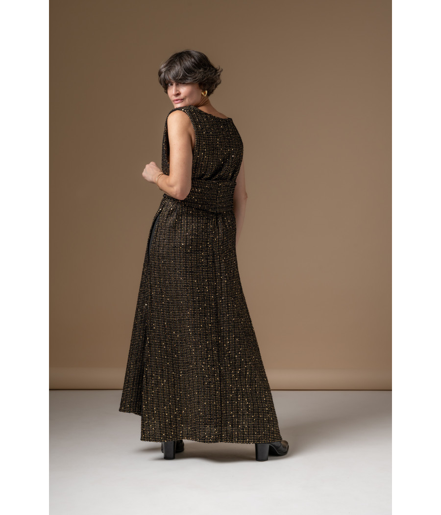 Chic sleeveless long tweed top with belt – AS'FALL