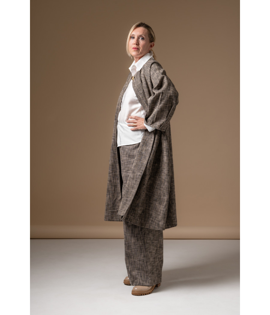 Woven Cotton Coat with Heart-Shaped Gold Button | AS'FALL