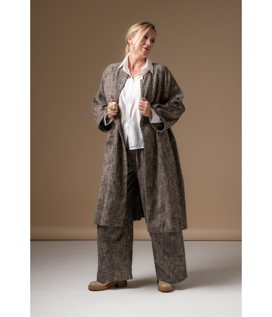 Woven Cotton Coat with Heart-Shaped Gold Button | AS'FALL Woven Cotton Coat with Heart-Shaped Gold Button | AS'FALL